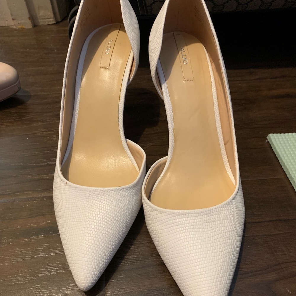 ALDO pointed white heels